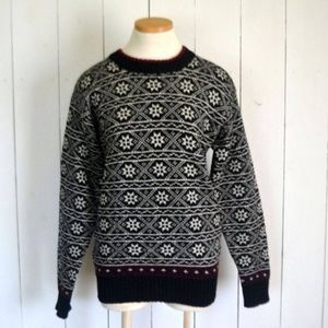 Fair Isle Snowflake Sweater Vintage 80s Knit L
